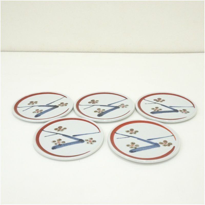 九谷焼 人間国宝 三代 徳田八十吉造 梅文銘々皿5客 共箱 茶器 菓子器 おしゃれ 和菓子 干菓子 主菓子 茶道 茶道具 お茶 小皿 骨董 茶会 抹茶 プレート 1月 冬