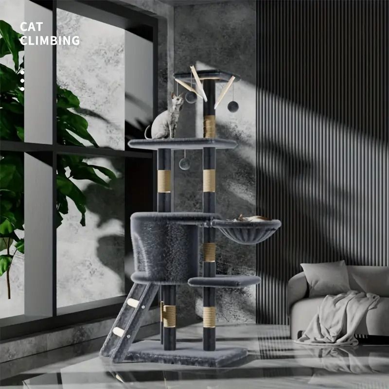 猫タワー 猫ツリー ハンモック 展望台 猫じゃらしボール 爪とぎポスト ストレス解消 運動不足解消 退屈解消 濃い灰色 ライトグレー 2色 WWW_GEBZETESISAT_COM_TR