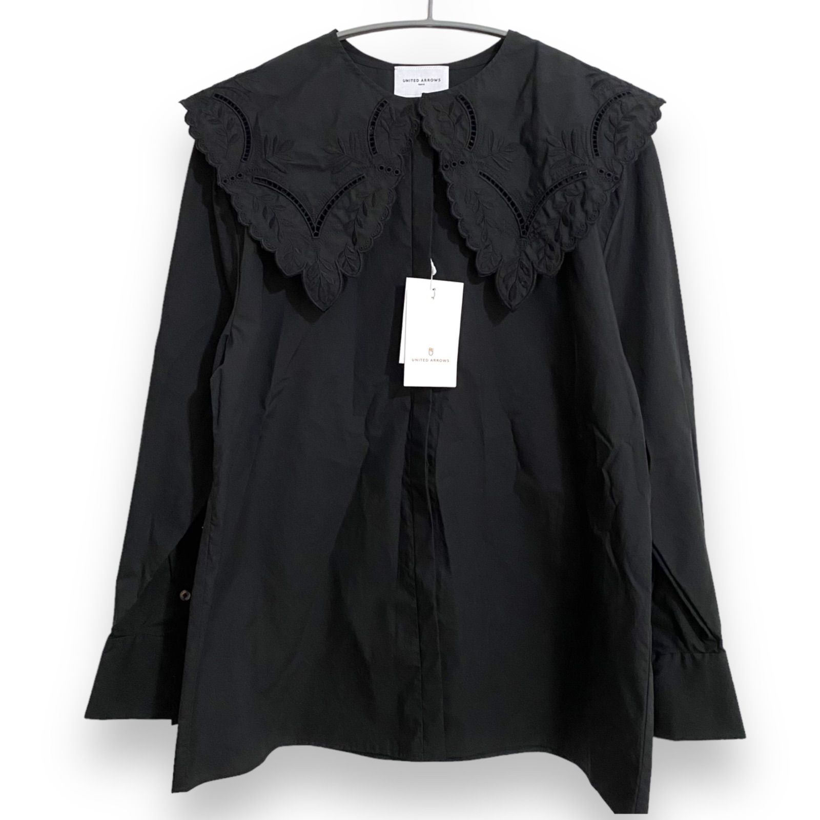 【未使用】UNITED ARROWS ブラックフリルシャツ　フリーサイズ 未使用】UNITED ARROWS ブラックフリルシャツフリーサイズ