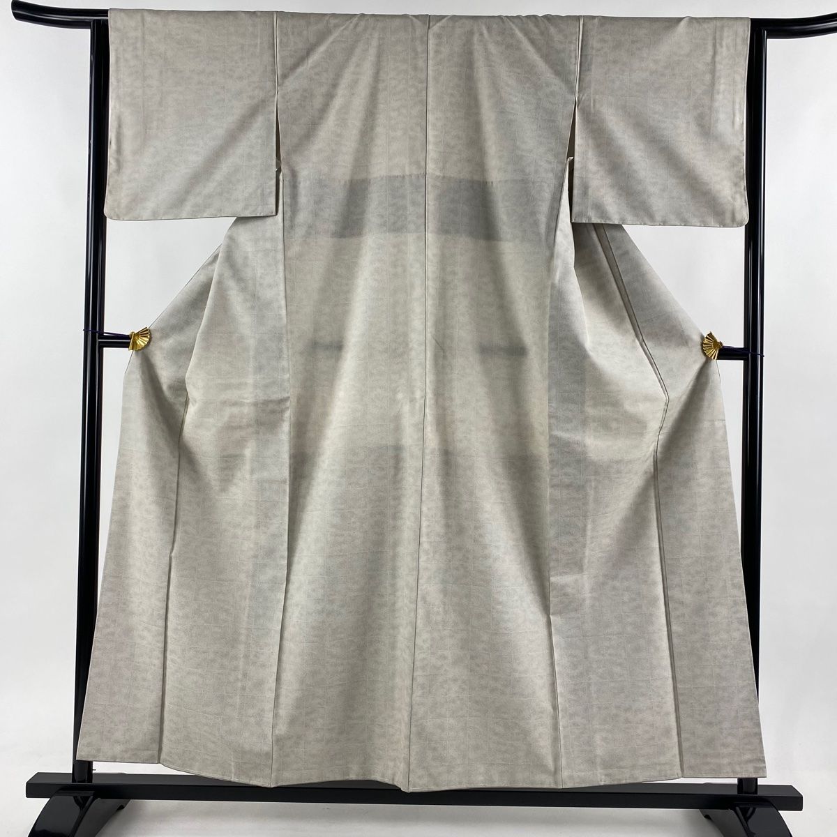 お召 身丈157cm 裄丈63.5cm S 袷 格子 灰白 正絹 秀品