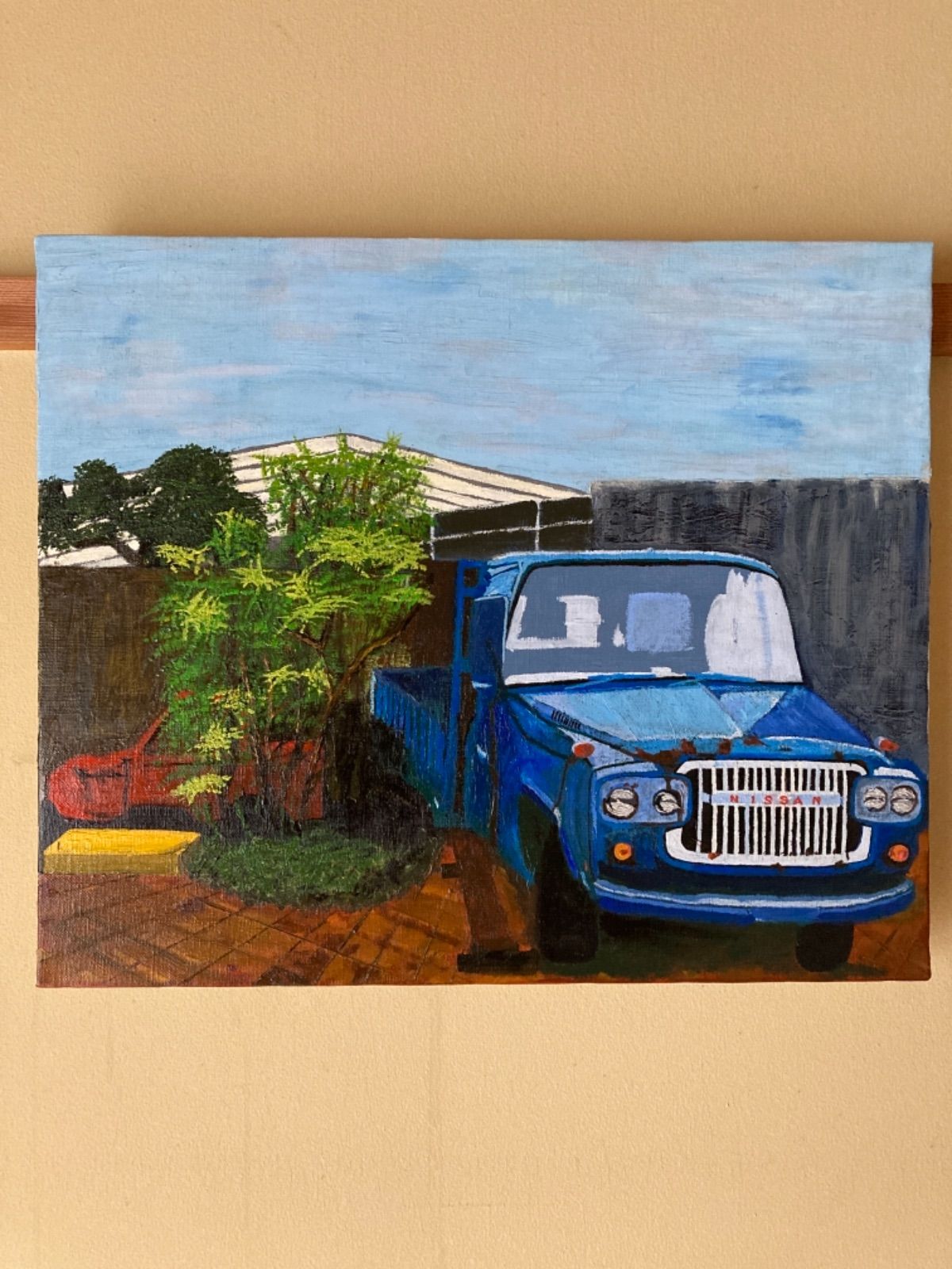 手描き 油彩画　風景 廃車 油彩画 青い廃車 - メルカリ