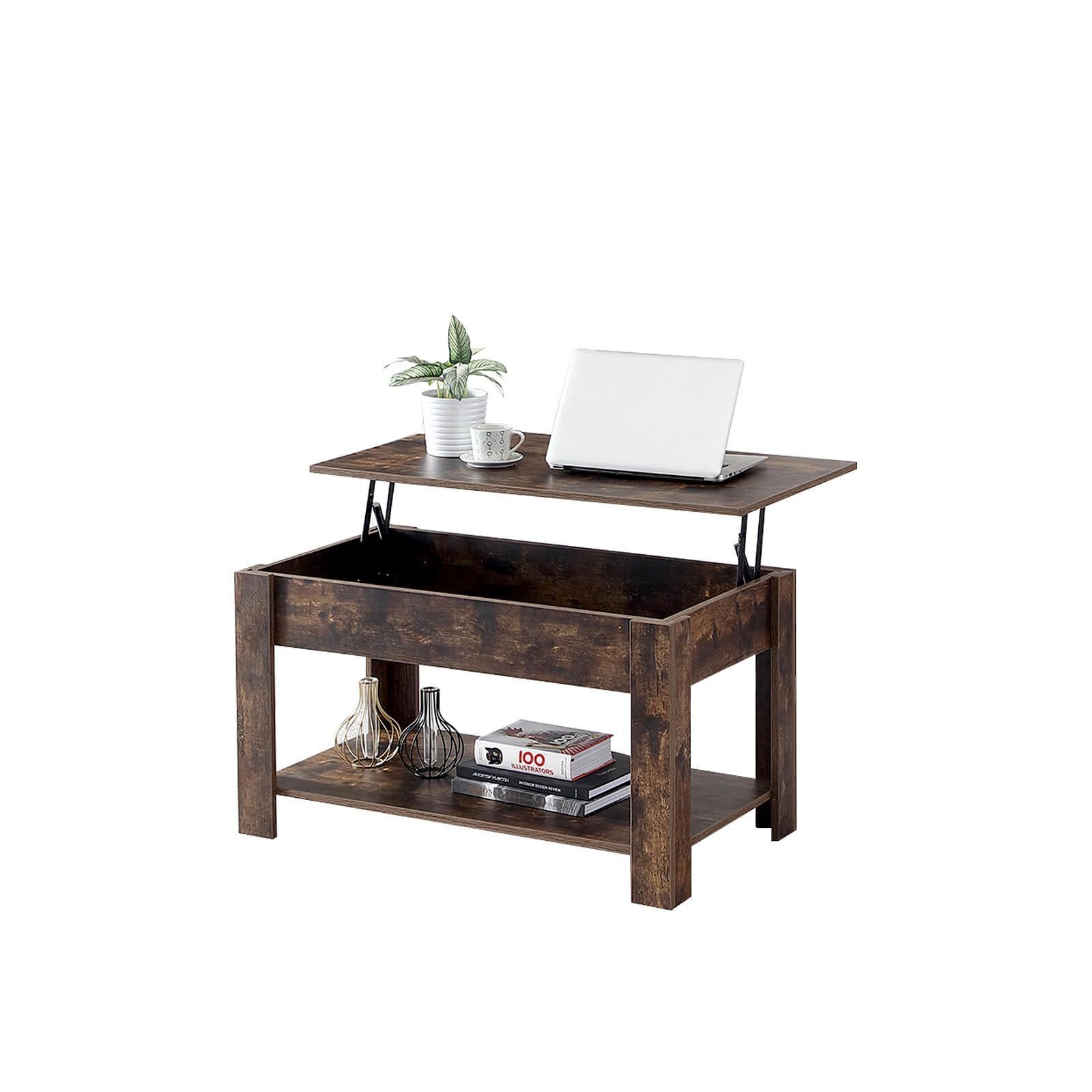 人気商品】隠す収納 最高 収納棚付き 幅90×奥行50×高さ50-62.5cm センターテーブル 大容量収納空間 コーヒーテーブル 昇降式  組み立て簡単 ローテーブル （ブラウン） FUNROLUX 新着商品】幅90×奥行50×高さ50-62.5cm 隠す収納 大