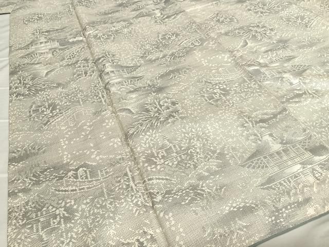 平和屋着物○本場大島紬 白大島 9マルキ 渡り橋風景草花文 ますいわ屋