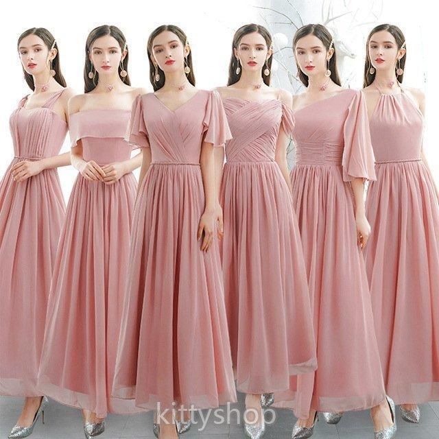 【DKNY】ピンクシフォンのワンショルダーロングドレス 即納][instock]【RANS】ロング/ドレス/ピンク/スリット/シフォン