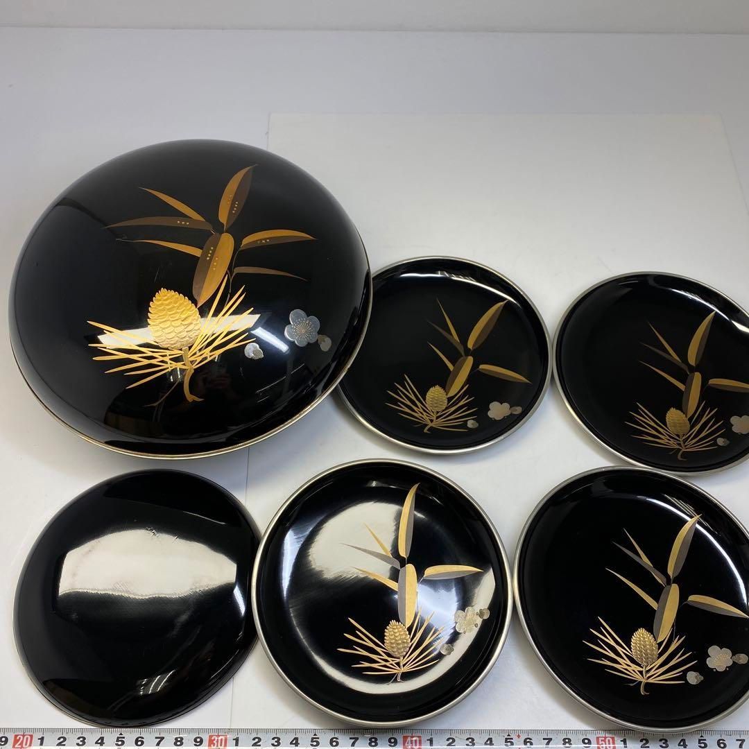 蒔絵 錫縁付 喰籠 皿セット 直径21.3 14.3㎝ 東な6-0723