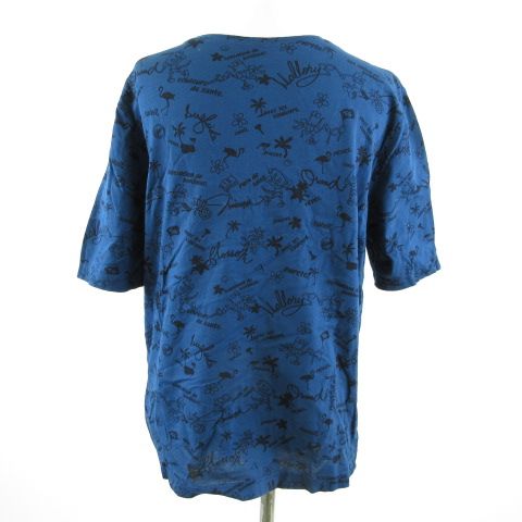 トピーズ Topys カットソー Tシャツ 半袖 総柄 紺 38 *T928