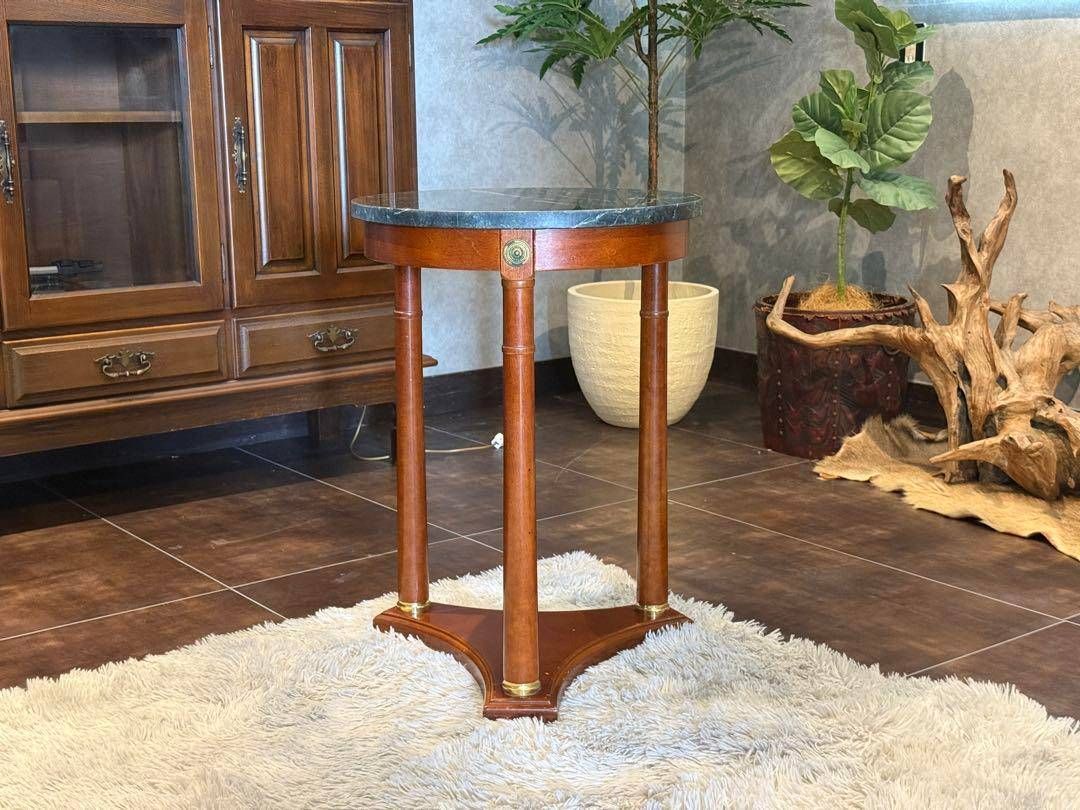 高級 大理石コンソールサイドテーブルラウンドテーブルアンティークIG