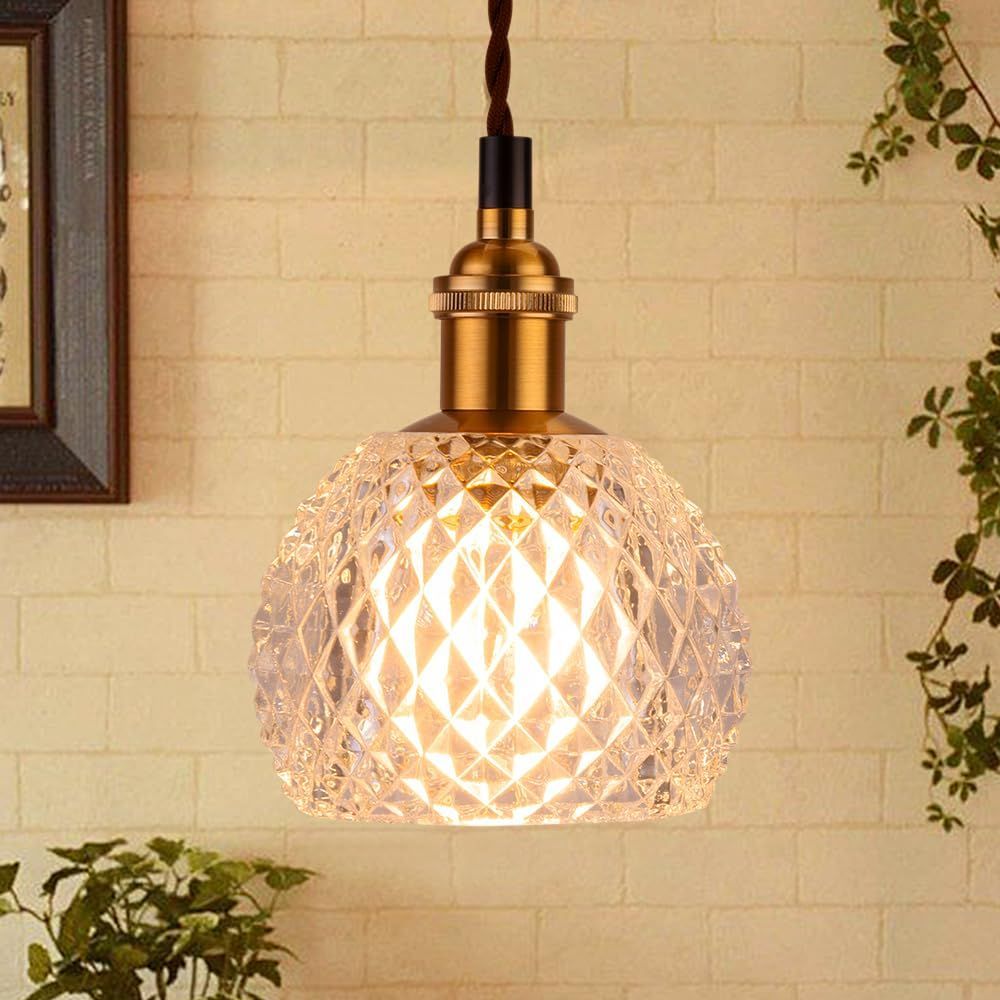 レトロ ガラスペンダントライト ガラス製六角形シェード 六角形の