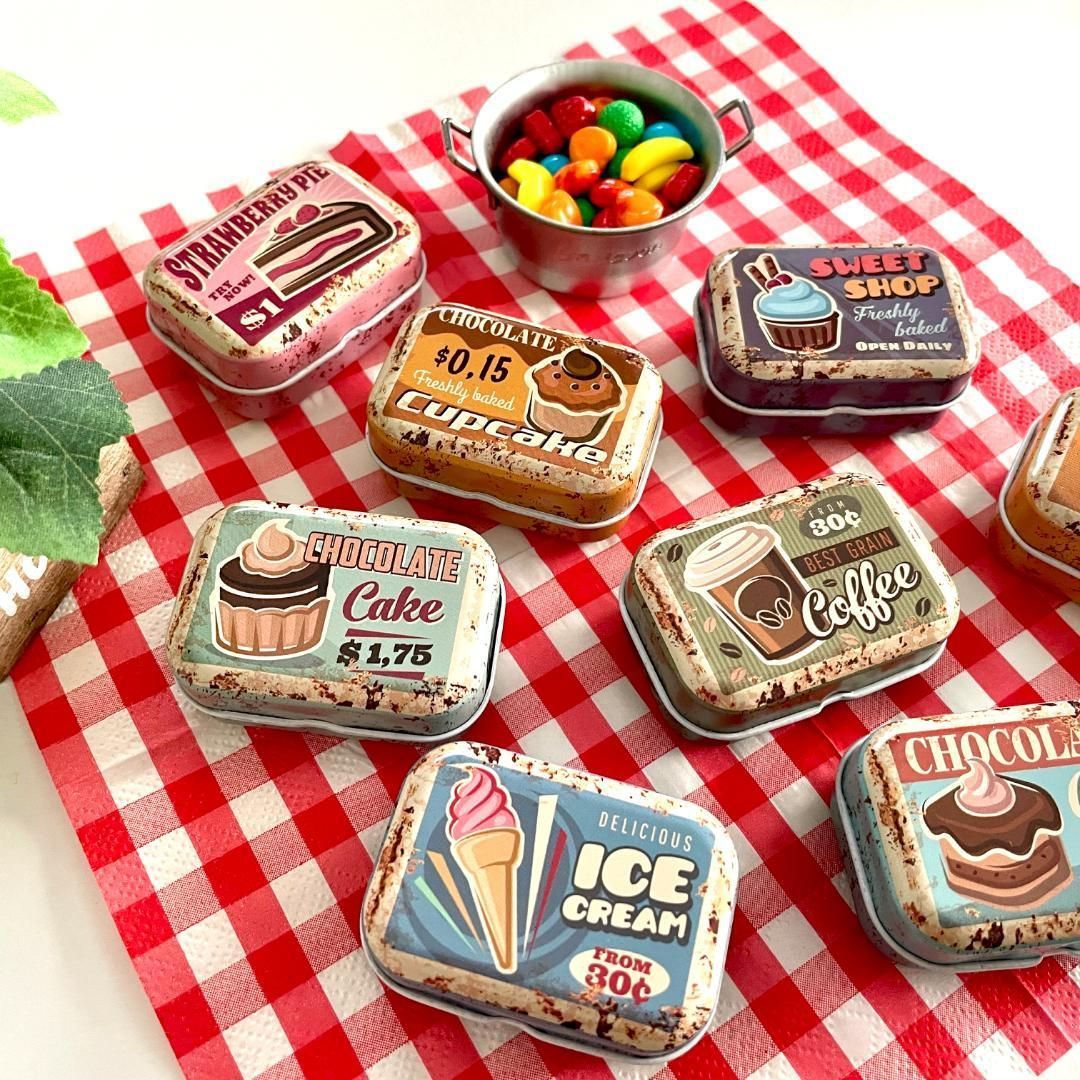 レトロ缶 スポンジケーキ柄 ブリキ缶 アメリカンレトロ雑貨 スイーツ風