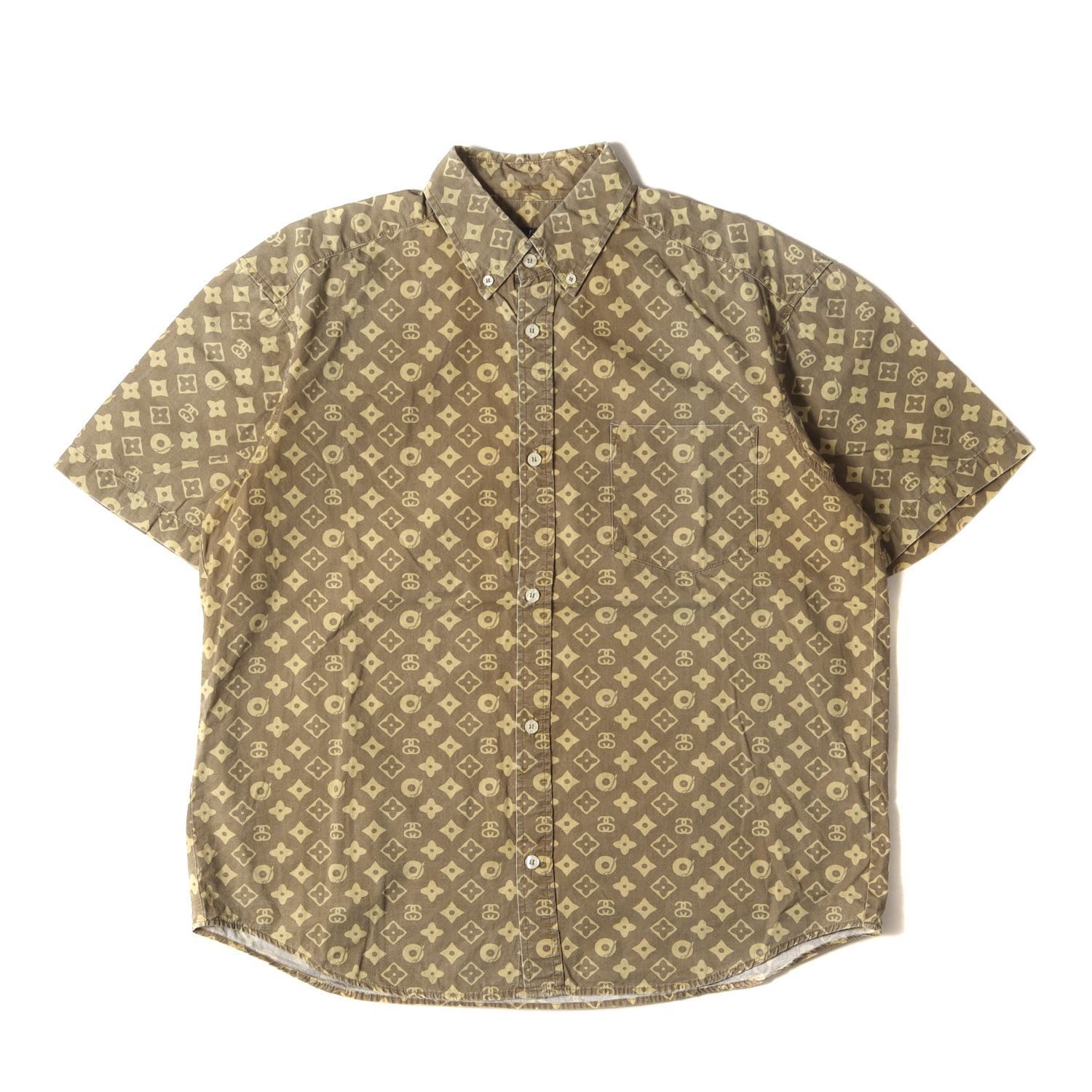 STUSSY ステューシー シャツ サイズ:M / 90s OLD STUSSY モノグラム ボタンダウン 半袖シャツ USA製 ブラウン / 90年代 アーカイブ トップス カジュアルシャツ【メンズ】