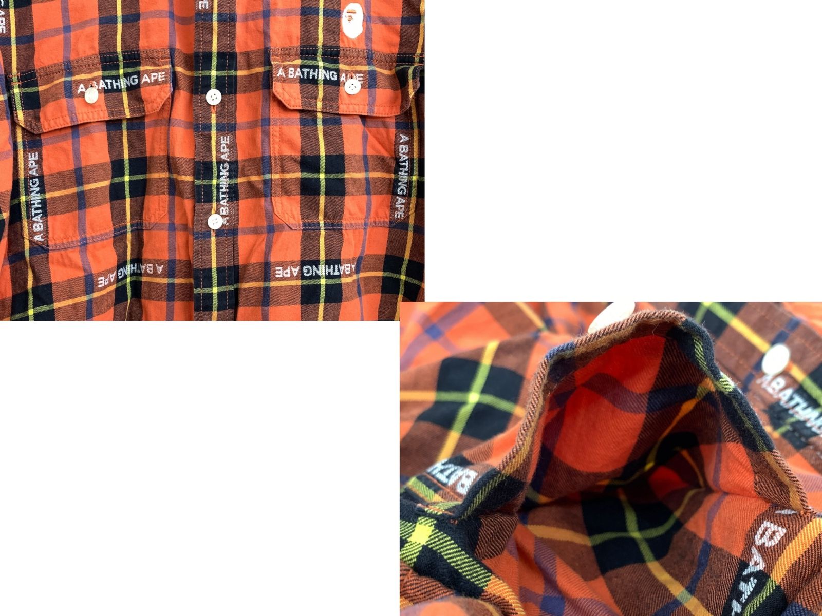 A BATHING APE シャツ チェック長袖シャツ L オレンジ調
