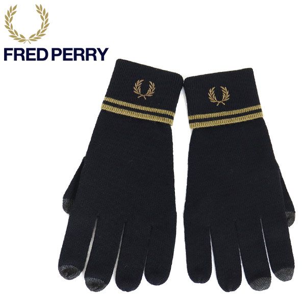 FRED PERRY フレッドペリー C9151 Twin Tipped Merino Wool Gloves ウール グローブ S77 BLACK|SHADEDSTONE FP556 L