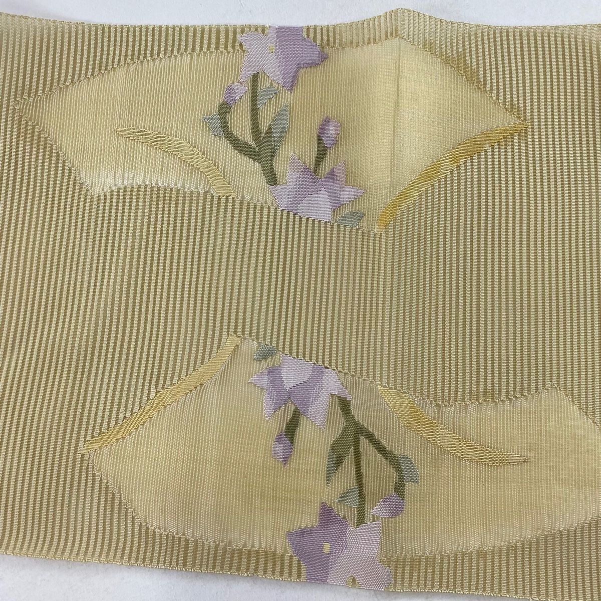 名古屋帯 秀品 夏帯 八寸名古屋帯 絽 松葉仕立て 扇面 桔梗 薄