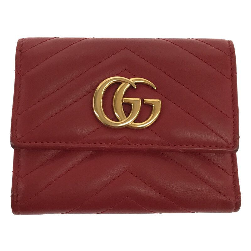 美品】 GUCCI / グッチ | GG マーモント レザー ウォレット 三つ折り 財布 | ‐ | ハイビスカスレッド | レディース - メルカリ