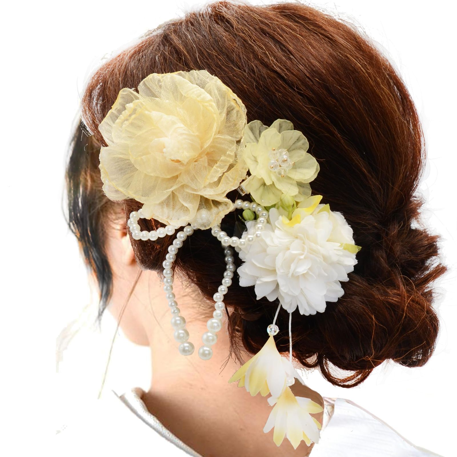 『大特価』卒業式 着物 振袖 七五三 浴衣 ヘアアクセサリー 袴 パール 造花飾り 結婚式 髪飾り 和装 かすみ草 花火大会 和風髪飾り浴衣 造花 [ANJOU]