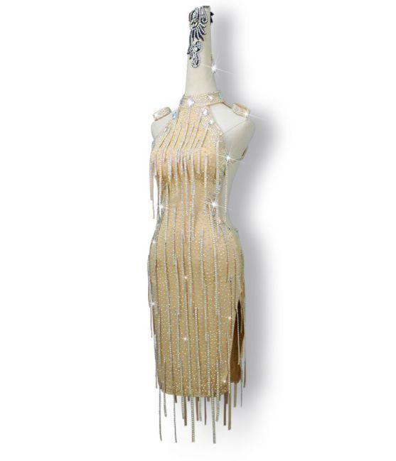 社交ダンス衣装　ラテンワンピースドレス　豪華 シャンパン オーダーメイド 社交ダンス衣装 ラテンワンピースドレス 豪華 シャンパン オーダーメイド