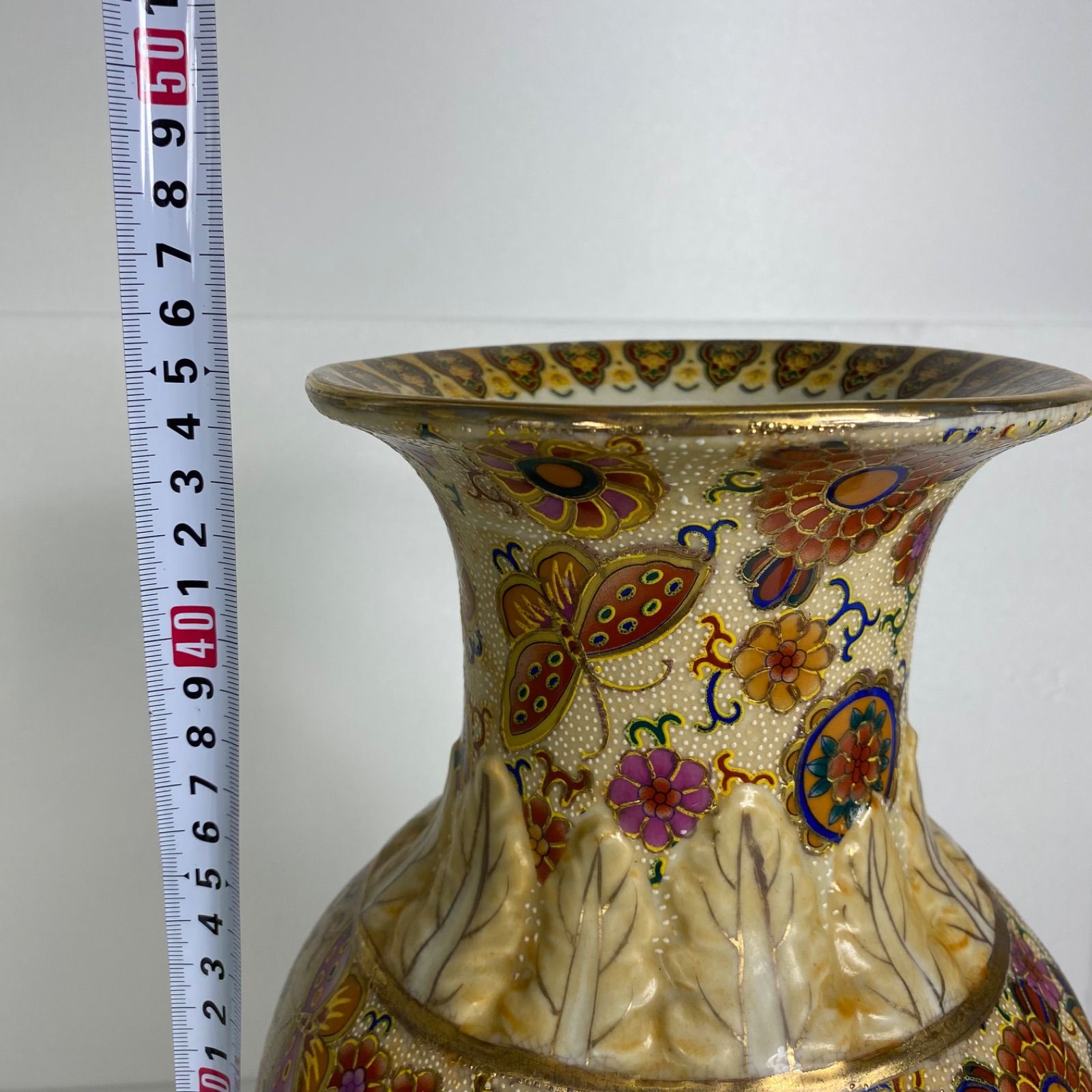 薩摩焼 花鳥風月図 金彩絵付 壺 花瓶 高さ約45cm 飾壺 骨董 和風