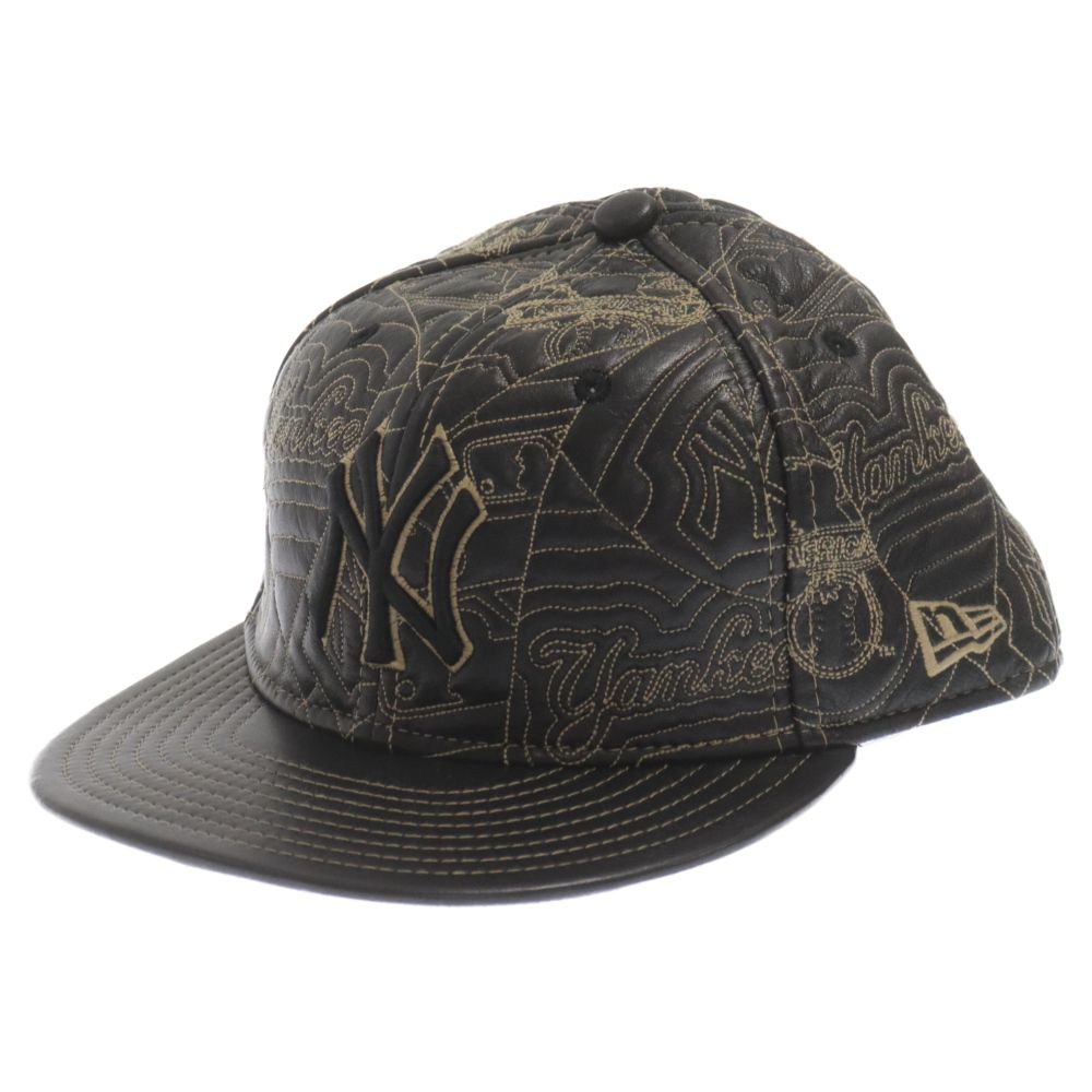 NEW ERA (ニューエラ) 59FIFTY MLB ニューヨークヤンキース 総柄 レザー ベースボールキャップ ブラック/ゴールド