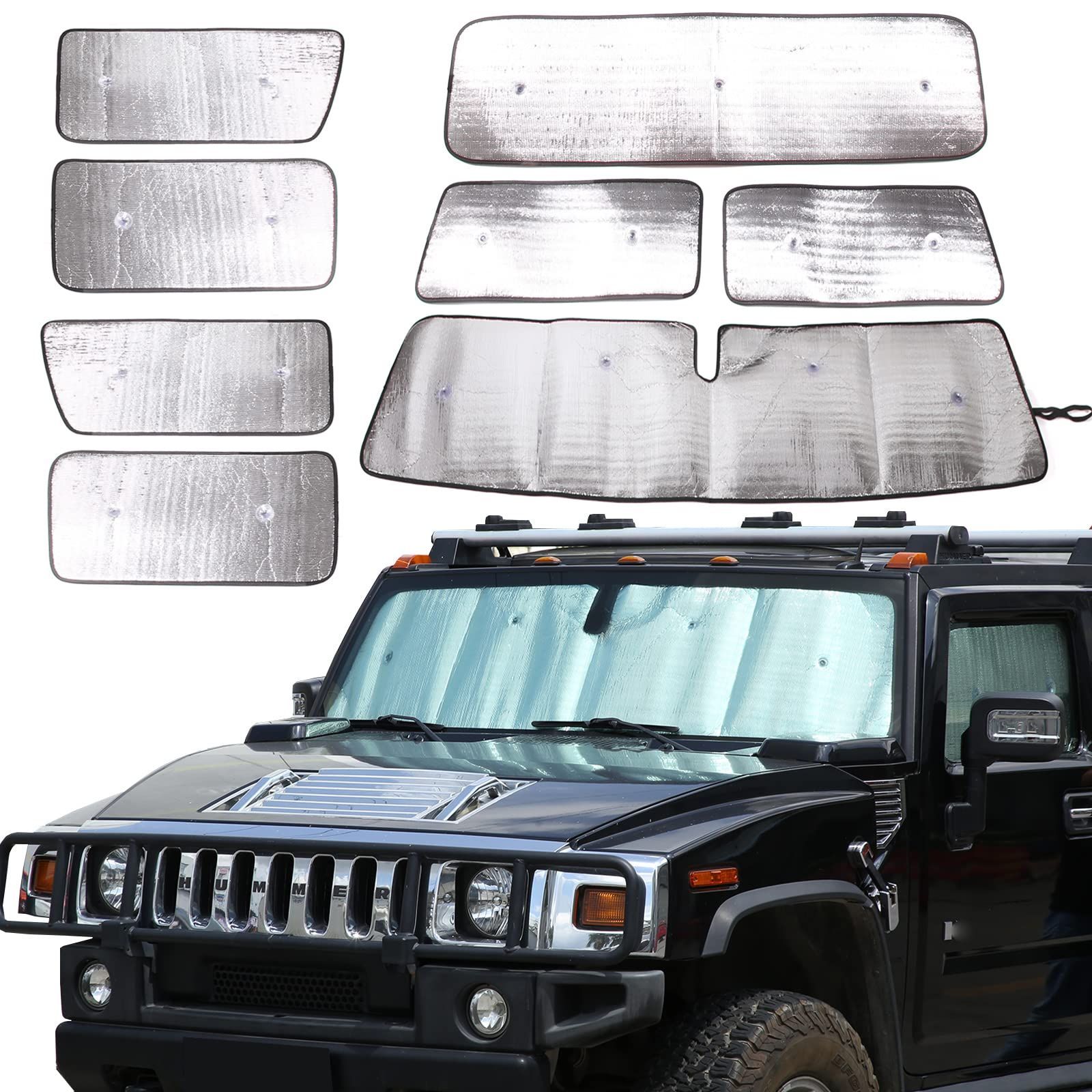 2003-2009に対応 H2 サンシェード 車用サンシェード 駐車 遮光 ハマー 断熱 日焼け対策 紫外線対策 折りたたみ METYOUCAR 簡単取り付け カー用品 8点セット フルウィンドウガラス用