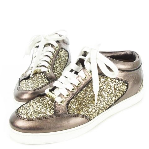 ジミーチュウ JIMMY CHOO MIAMI マイアミ スニーカー レースアップ グリッター レザー 革 35 22.0cm アンティークゴールド |CK26 GY19