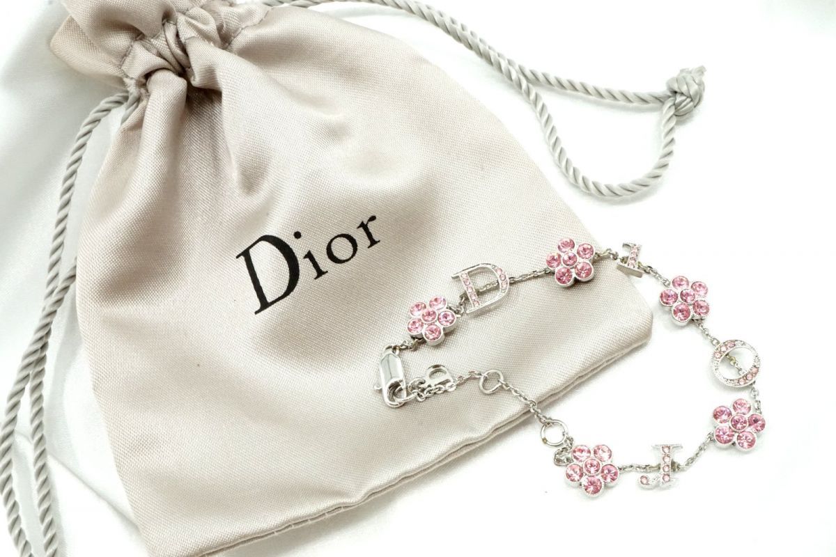 ✨極美品✨ Dior ロゴ フラワー 花 ブレスレット カラーストーン シルバー-