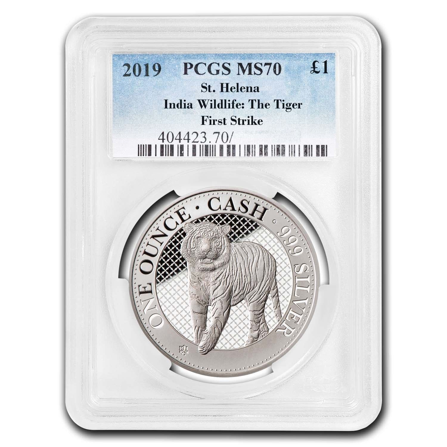 2019 St. Helena 1 oz Silver India Wildlife The Tiger MS-70 FS