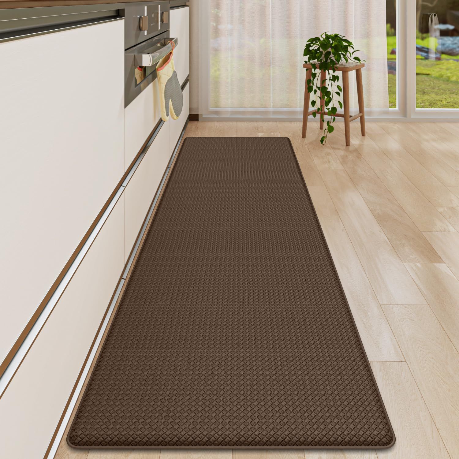 【特価商品】ブラウン 44x150cm ポリ塩化ビニール PVC ランドリールーム オフィス 台所 汚れ防ぐ 清潔易い 撥水 台所マット 無地 おしゃれ 低反発 クッション 厚手 厚さ10ｍｍ 拭ける 150 キッチンマット DEXI