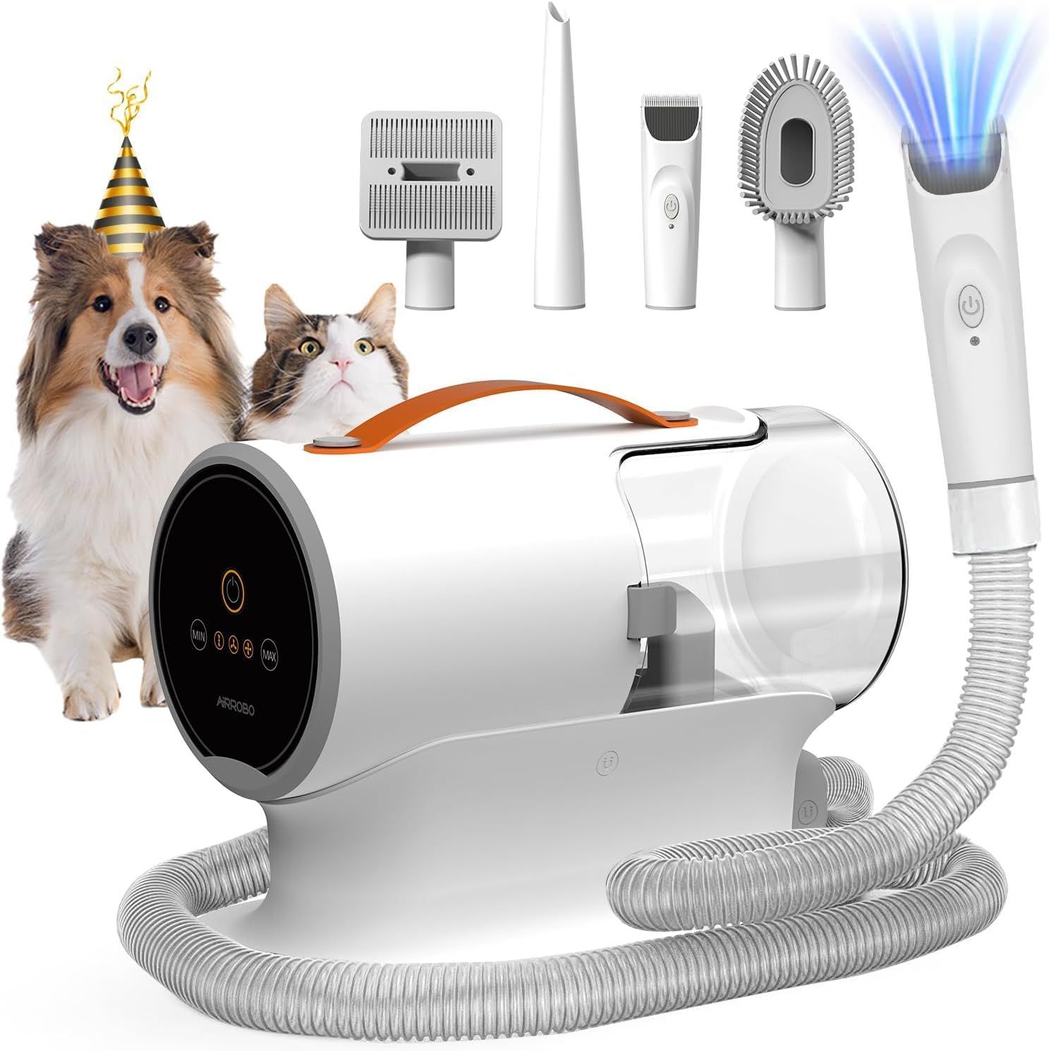 AIRROBO 犬 バリカン ペット用バリカンセット 12000Pa 超強力吸引 2L大容量 グルーミング掃除機 5in1 多機能ペットグルーミングキット 換毛期対策 犬 猫美容器 猫 抜け毛を自動吸引 犬用電動バリカン 低騒音