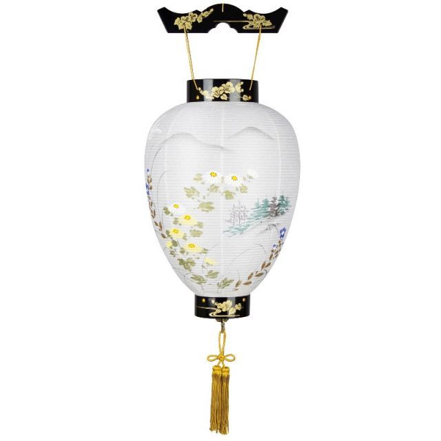 盆提灯 八女提灯 吊り提灯 壺型 蒔絵絵入 長さ78cm P19 8104-00203ac LED電池式 初盆 お盆