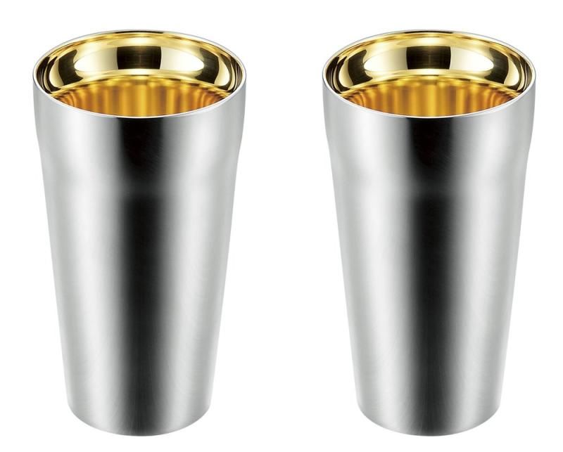 よこやま 燕人の匠 プライム 内面金メッキ ダブルタンブラー 300ml 2P ET-2000 シルバー