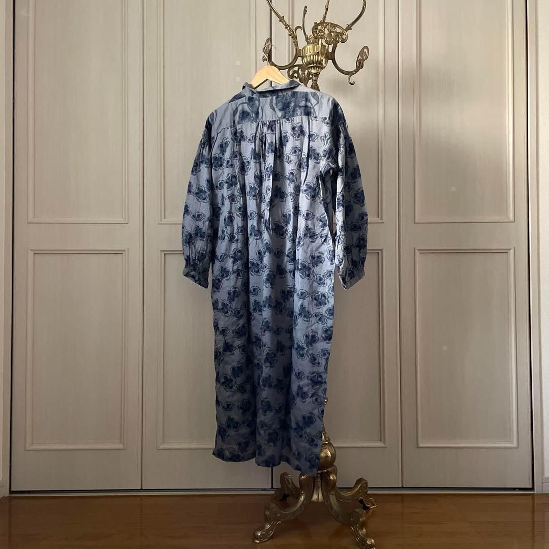 50 プランテーション plantation 花柄 シャツ ワンピース ブルー  