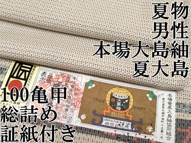 平和屋本店 上 夏物 男性 本場大島紬 夏大島 白大島 100亀甲 総詰め 山田賢三織物謹製 証紙付き CYAA2199s5