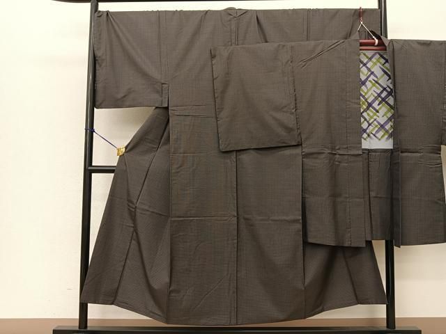 平和屋着物●男性 本場大島紬 アンサンブル 格子柄 さが美扱い キングサイズ 正絹 BAAT0984yc