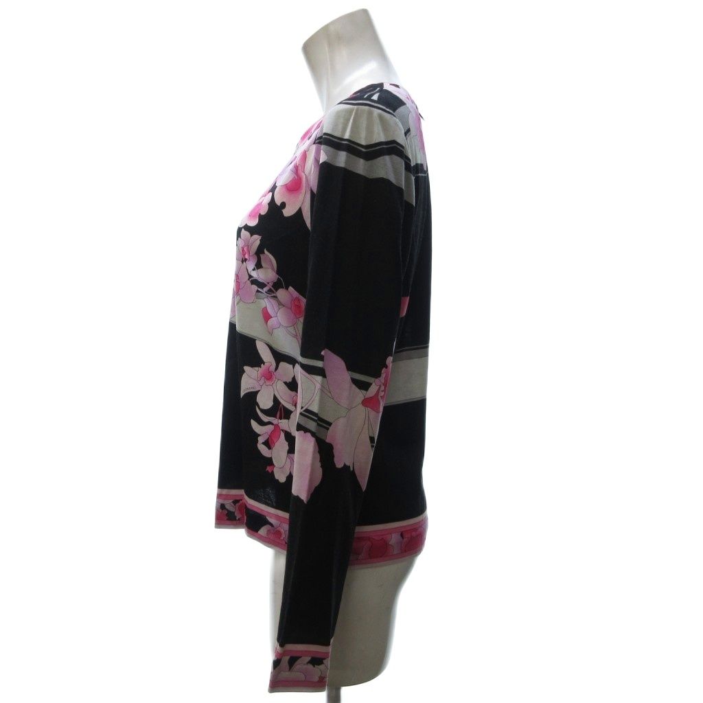 レオナール LEONARD ウールシルク ブラウス シャツ 花柄 総柄 黒 ブラック ピンク L IBO 81