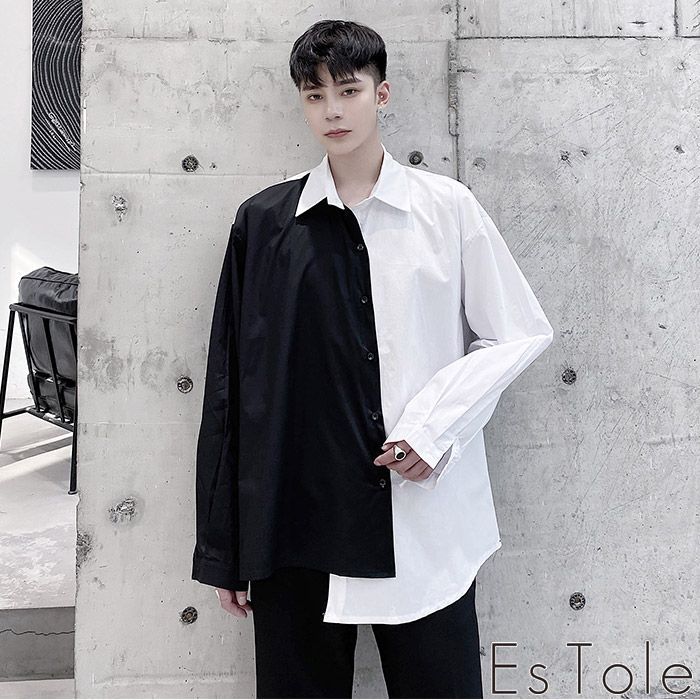 EsTole モノクロアシメシャツ バイカラーシャツ アシンメトリー
