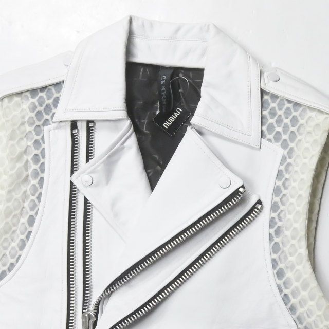 BYUNGMUN SEO ビュンムン エスイーオー 16SS MESH&LEATHER VEST メッシュレザーベスト 16SSBMVT-03 46 ホワイト ダブルライダースジャケット アウター【中古】【BYUNGMUN SEO】 BYUNGMUN SEO 16SS MESH&LEATHER VEST 46 - メルカリ