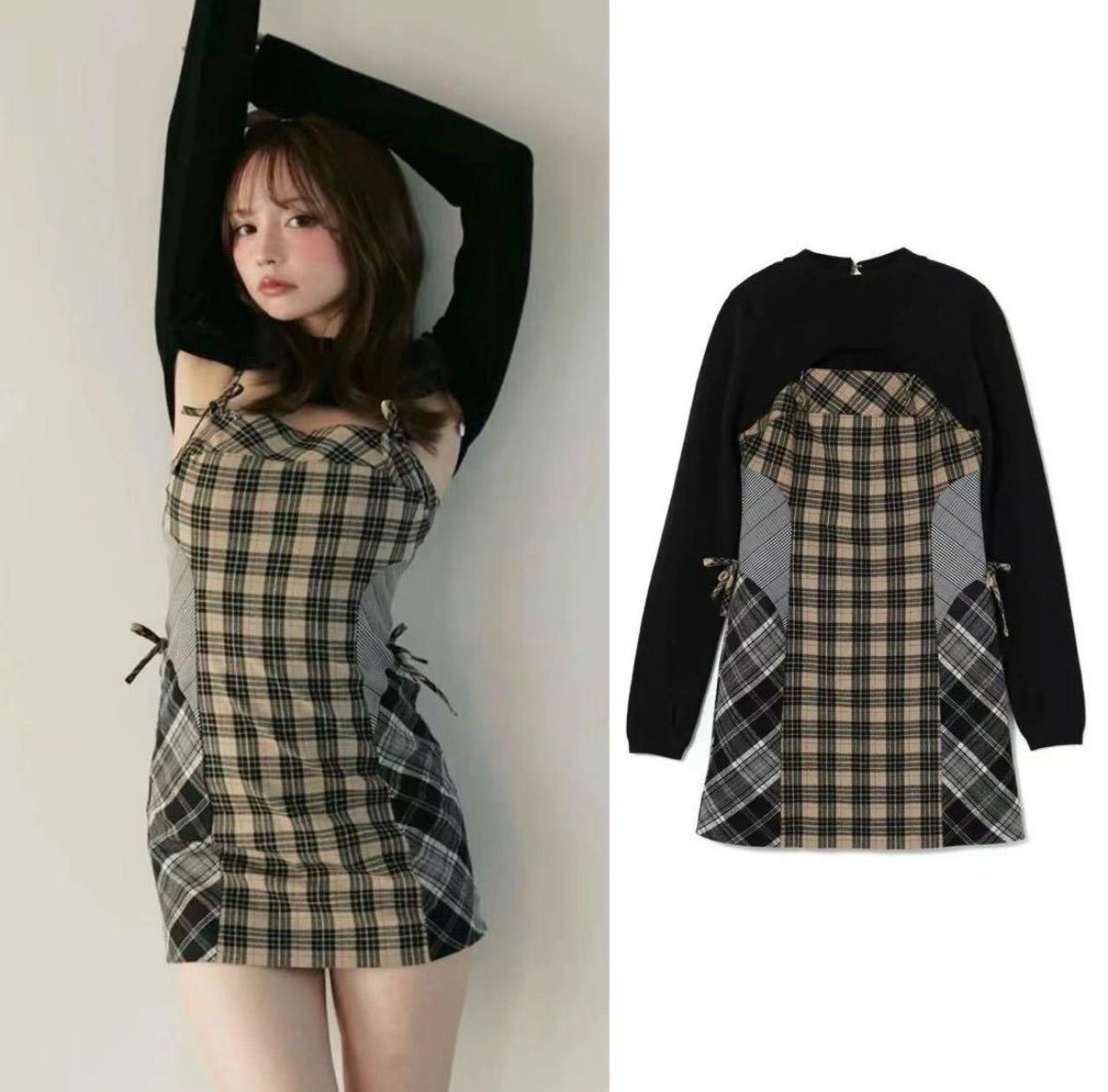 チェックワンピース♡Andmary Khy check set サイドリボン