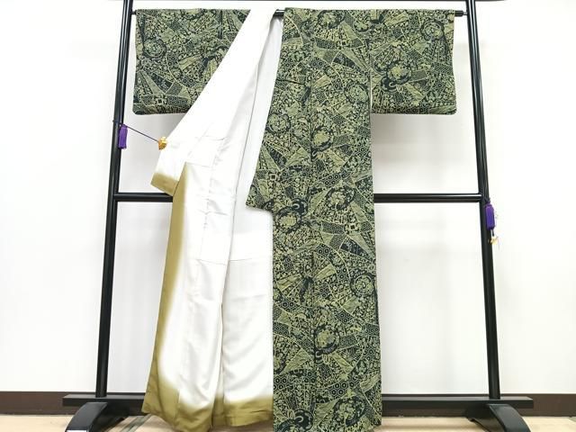 平和屋着物□上質な小紋 扇面花文 鬼しぼ縮緬 正絹 逸品 CAAX1935xe