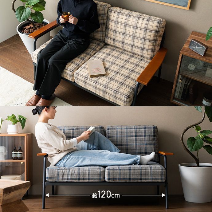 ソファ 2人掛け コンパクト おしゃれ おすすめ 二人 2P チェック柄 省 