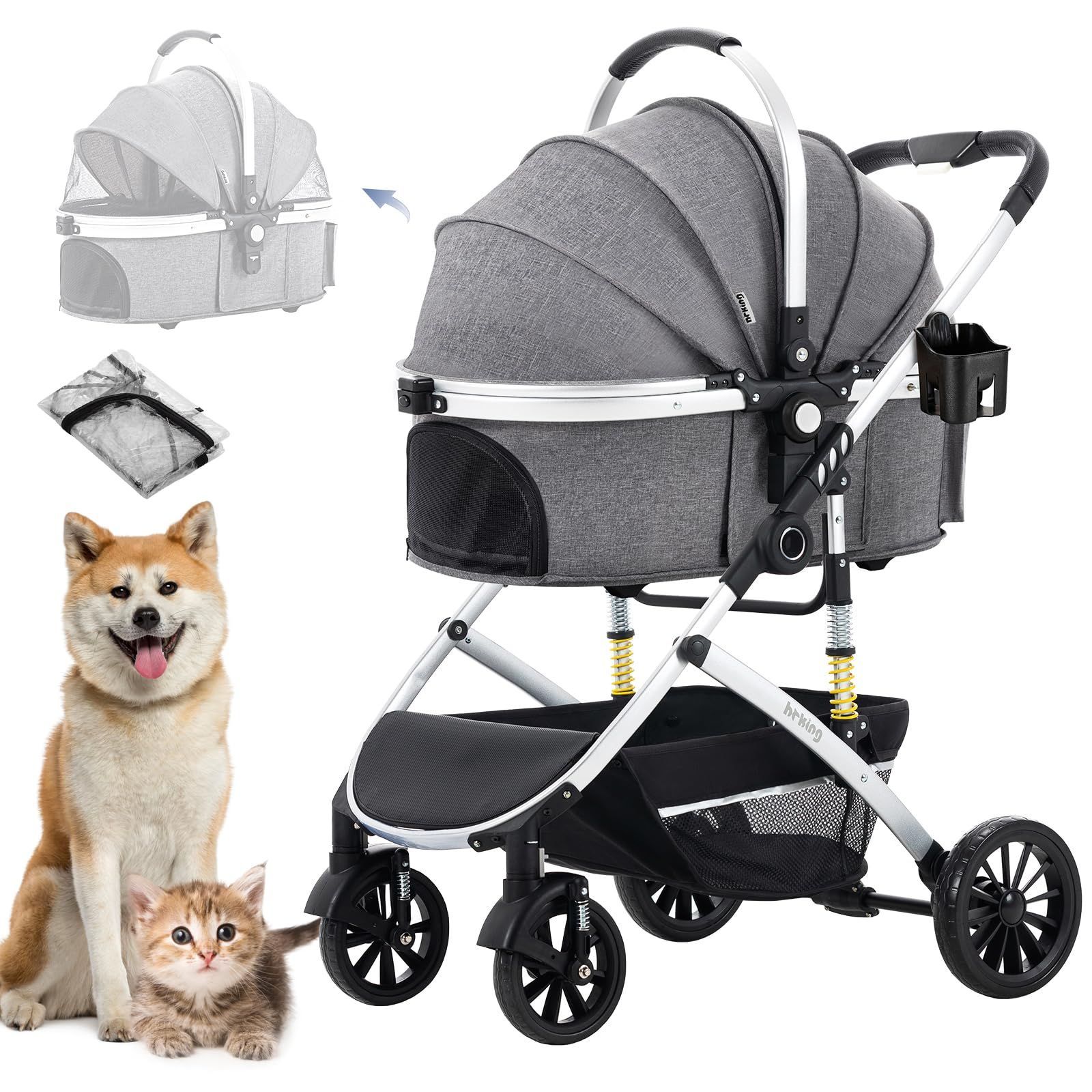 新品　ペットカート　対面式　分離式　犬用品　4輪　グレー　おしゃれ ペットカート対面式分離式犬用品グレー4輪