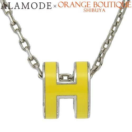 HERMES エルメス ミニ ポップアッシュ H ネックレス メタル アクセサリー ジュエリー イエロー黄 シルバー銀 レディース 40802134836 アラモード