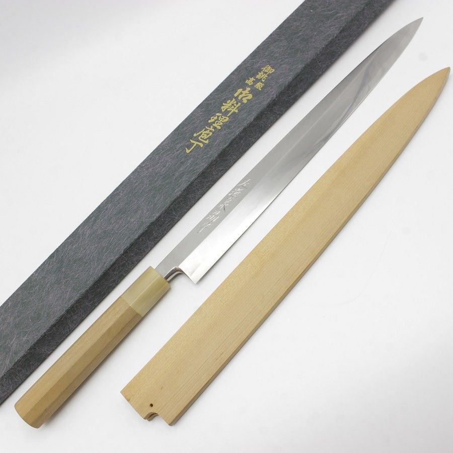 美品】左海泉劦守 霞 純鋼 白一鋼 柳包丁 霞 尺一 朴柄八角柄 朴鞘付