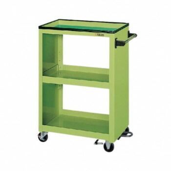 サカエ パネルワゴン 天板皿型 フットブレーキ付 グリーン PMW-2CBR