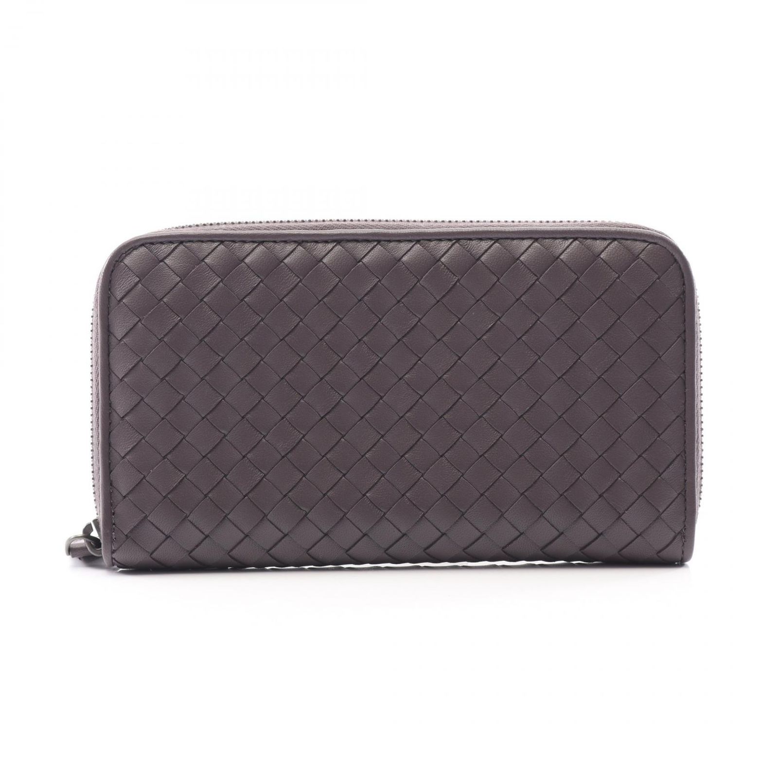 ボッテガヴェネタ BOTTEGA VENETA ラウンド長財布 イントレチャート パープルブラウン レザー イントレチャート ラウンド長財布 ユニセックス Used A