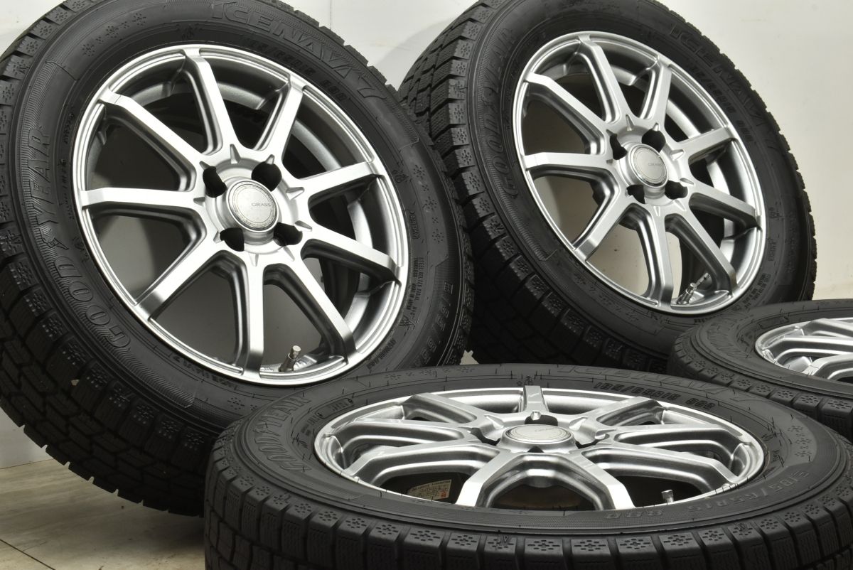 製 バリ溝 GRASS 15in 5.5J 42 PCD100 グッドイヤー アイスナビ7 185 65R15 フリード ノート MAZDA2 デミオ スタッドレス
