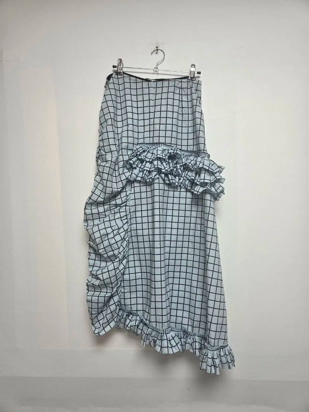 Marni マルニ チェック 柄 アシメントリー フリル スカート スカイブルー S