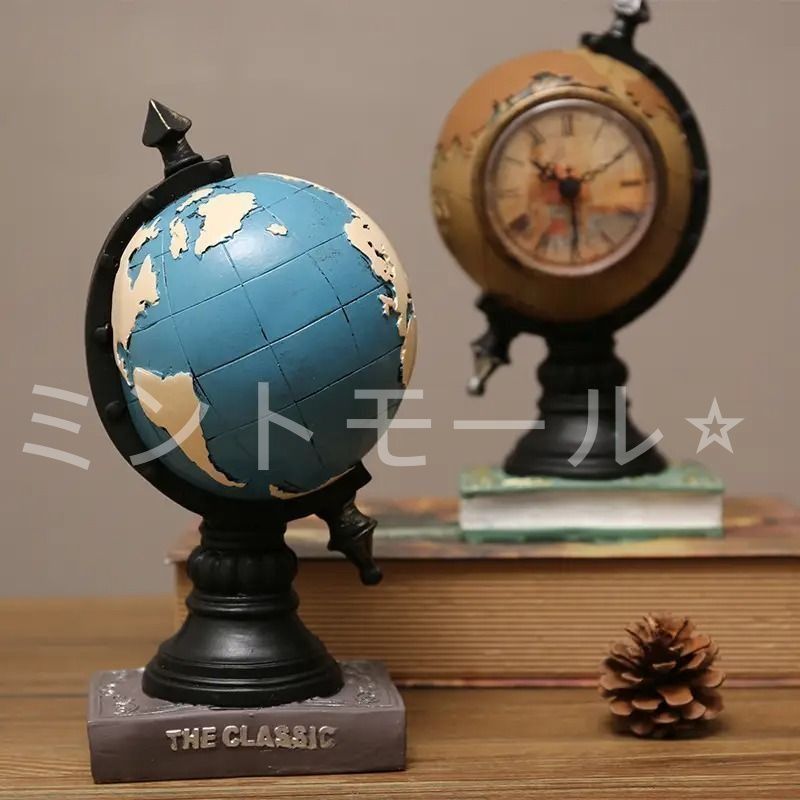 室内小物です☆アンティーク調の地球儀デザインの時計 置き時計 時計