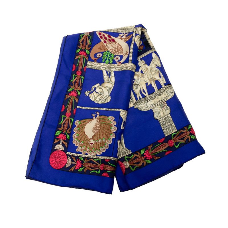 エルメス カレ90 TORANA 塔門 ブルー マルチカラー シルク レディース HERMES 1-0233388