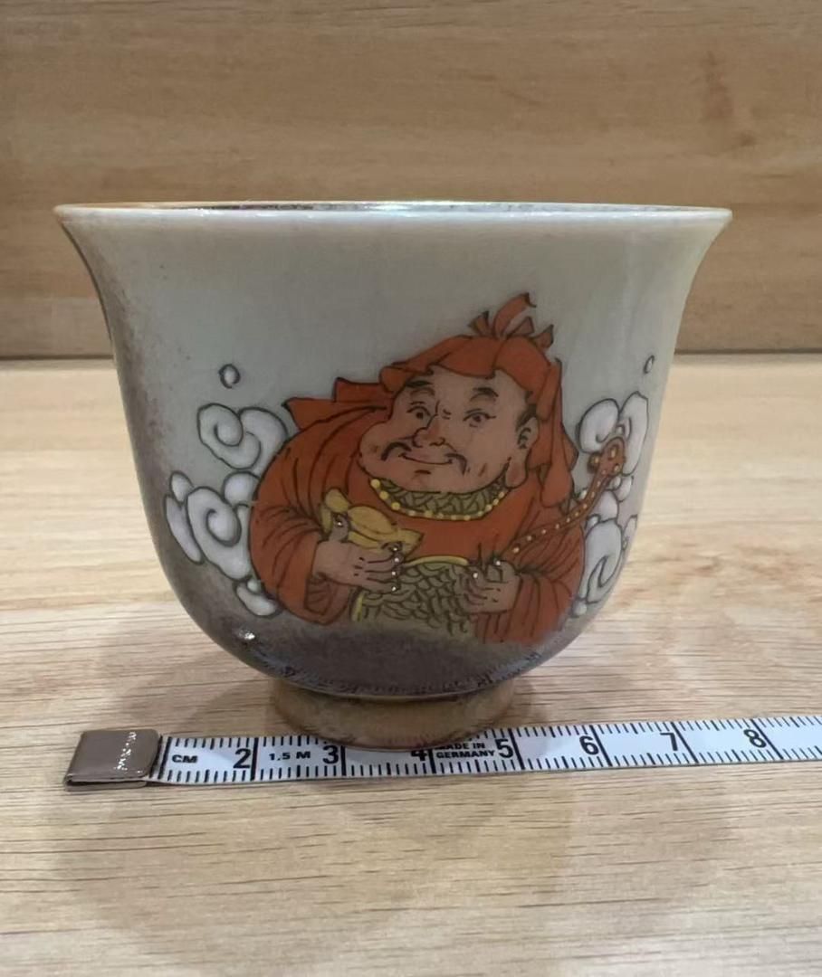 手作陶器 茶杯 七福神 福禄寿 模様 高級感 キッチン・食器 手作陶器 茶杯 七福神 福禄寿 模様 高級感