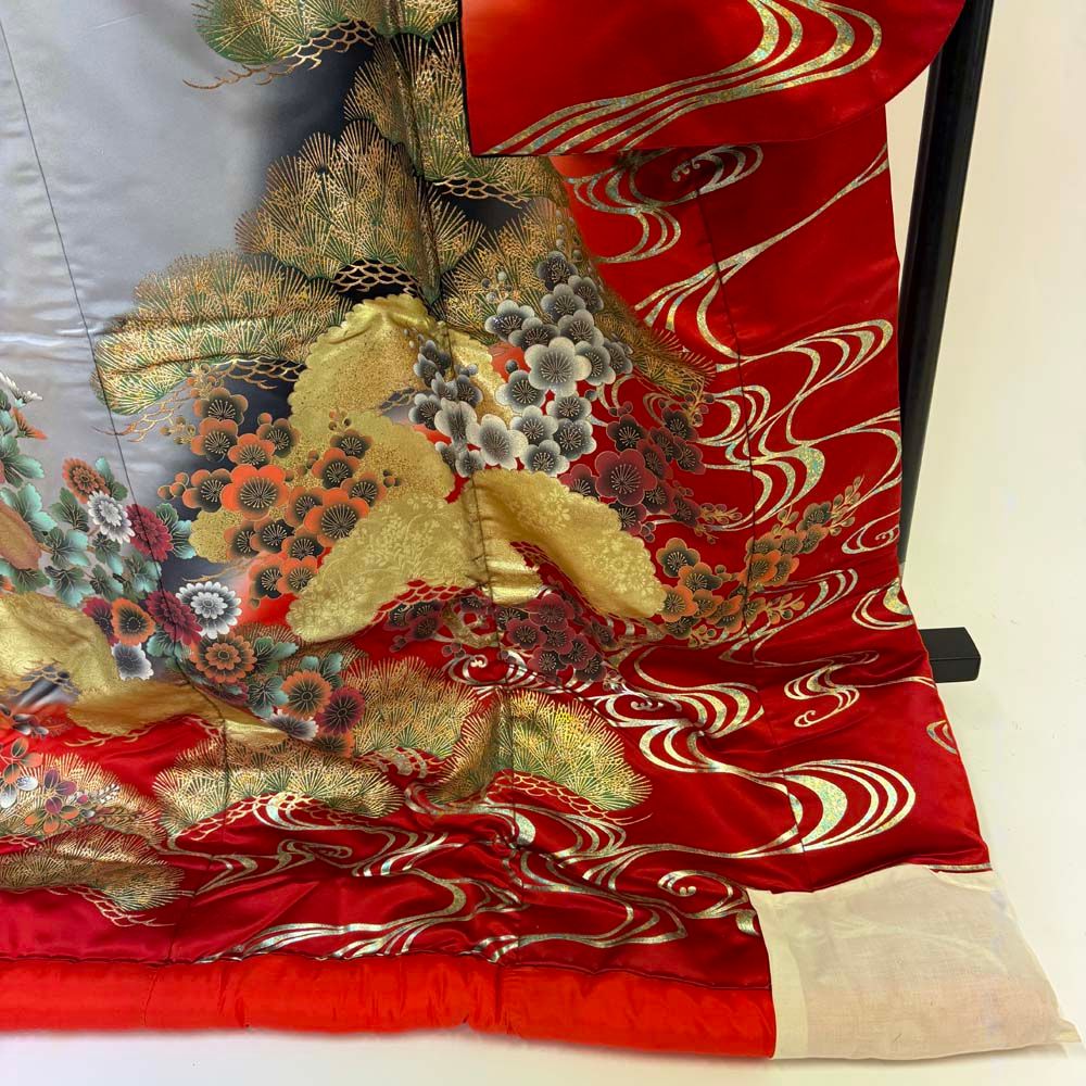 色打掛 正絹 ポリエステル 黒 グレー 打掛 花嫁衣裳 婚礼 リサイクル  